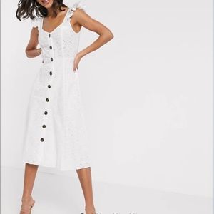 Shell Broderie Button Through Midi Dress